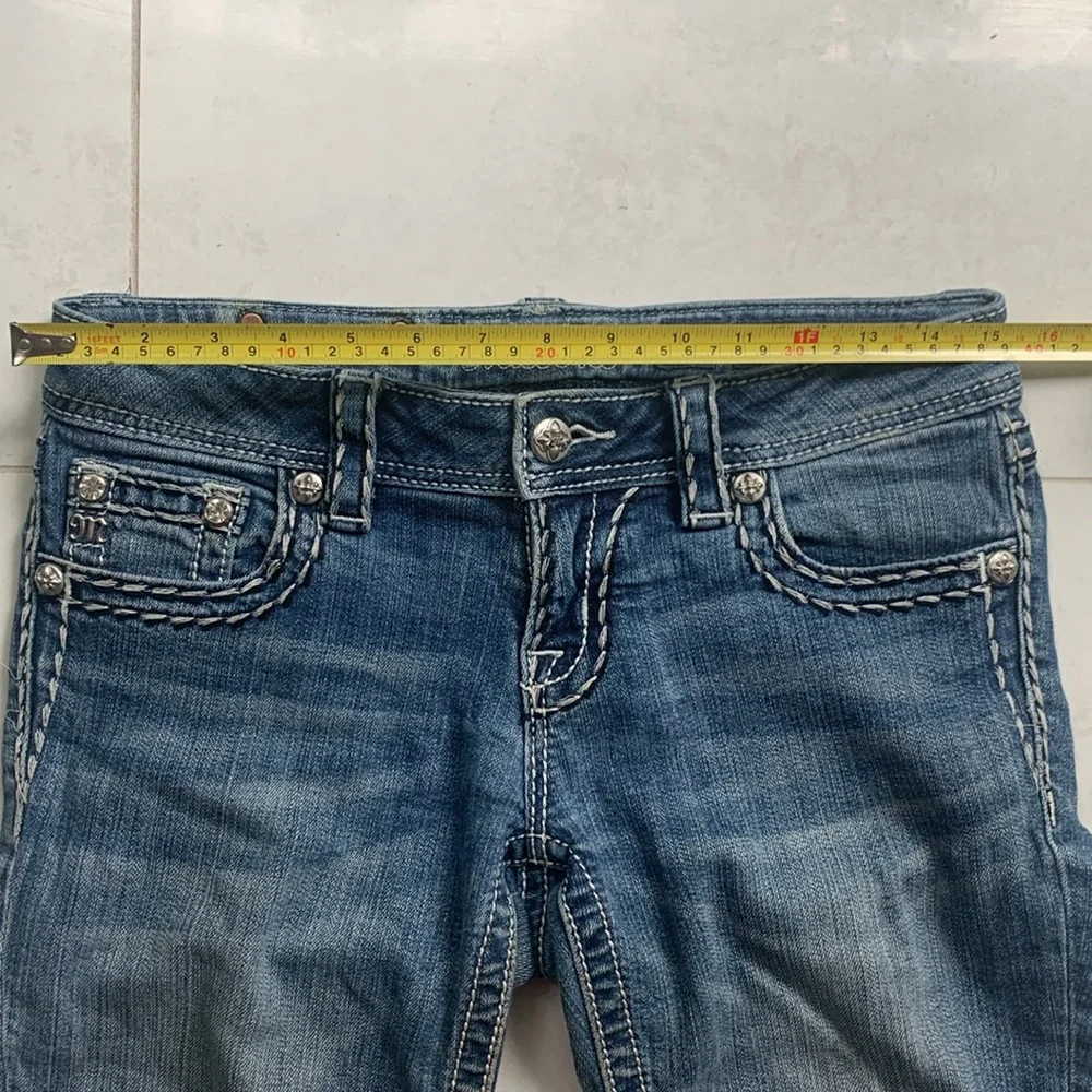 Signature skinny Miss Me med blue color jeans size 27 thick stitch low rise Y2K - Picture 5 of 12